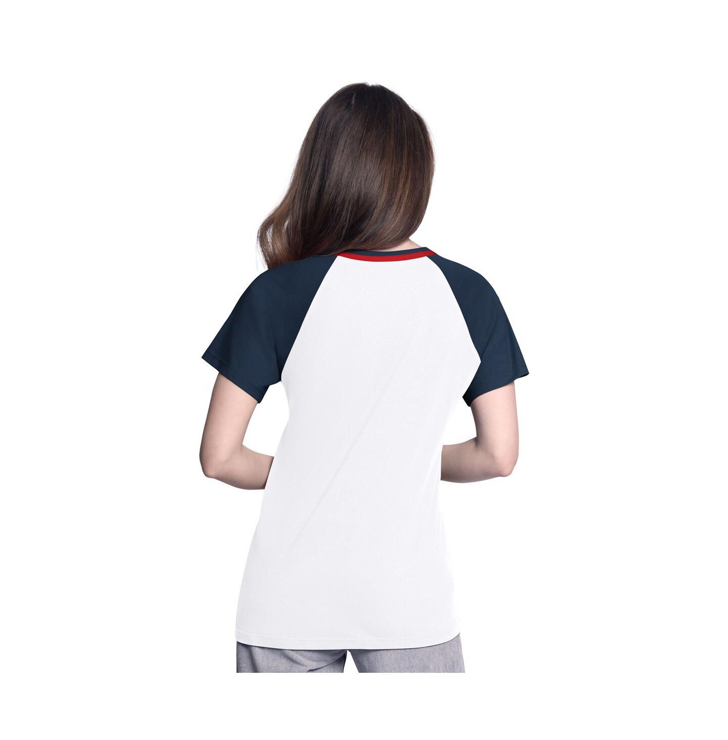 Женская футболка G-III 4Her by Carl Banks White/Navy Atlanta Braves Ball Park Raglan V-Neck — фото 2