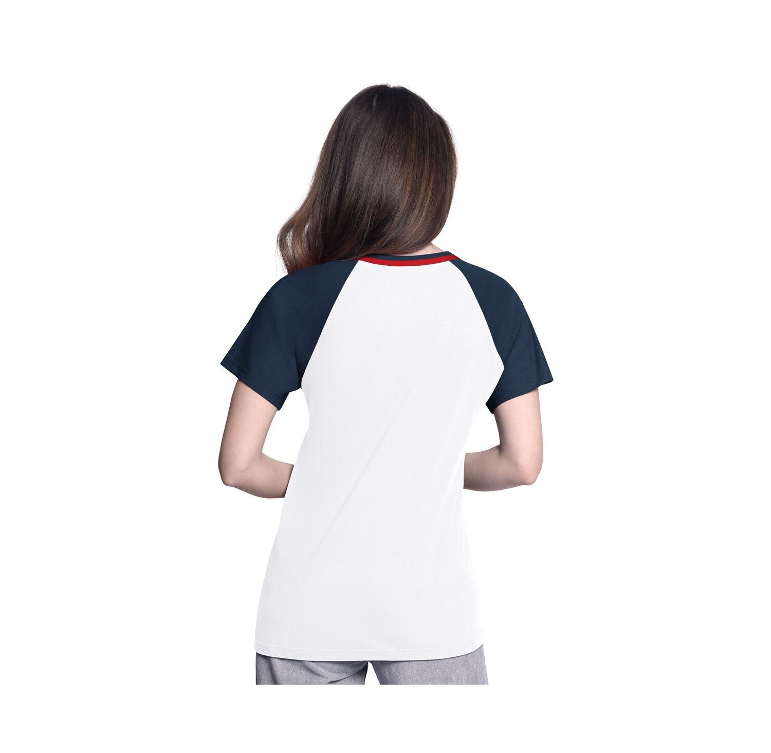 Women's White/Navy Atlanta Braves Ball Park Raglan V-Neck T-Shirt