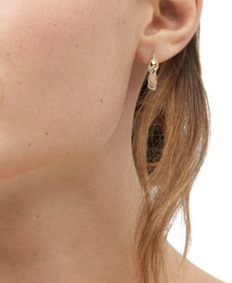 Polished Twisted Small Hoop Earrings in 14k Gold, 0.87"