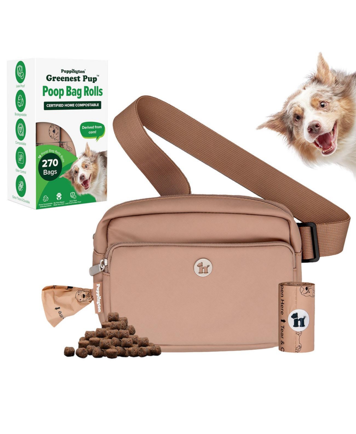 Walk Star Kit: 3-in-1 Dog Walk Bag plus Matching 270 Refill Dog Poop Bags - Charcoal gray
