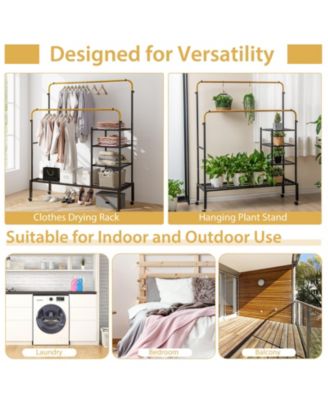 Rolling Double Rods Garment Rack with Height Adjustable Hanging Bars