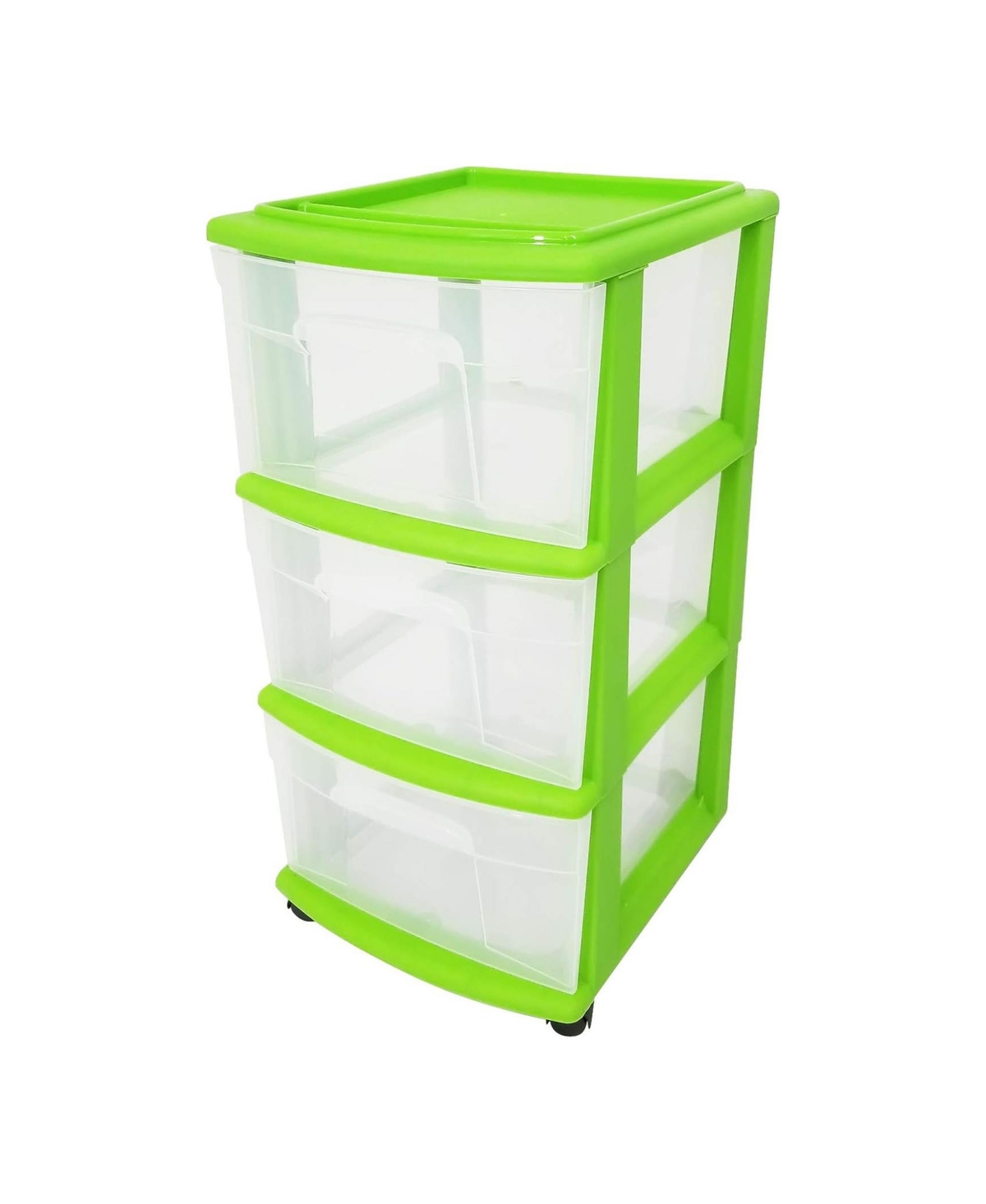 Plastic 3 Drawer Medium Storage Container Tower, Clear Drawers/Lime Frame