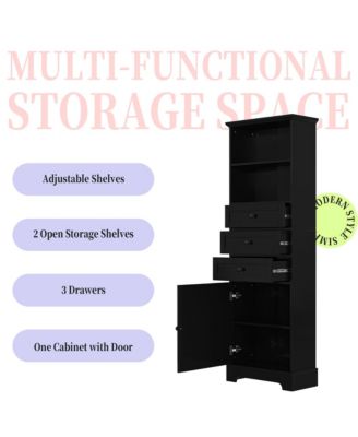 67.3"H Tall Cabinet with 3 Drawers, Adjustable Shelves, Home/Office Freestanding MDF Storage