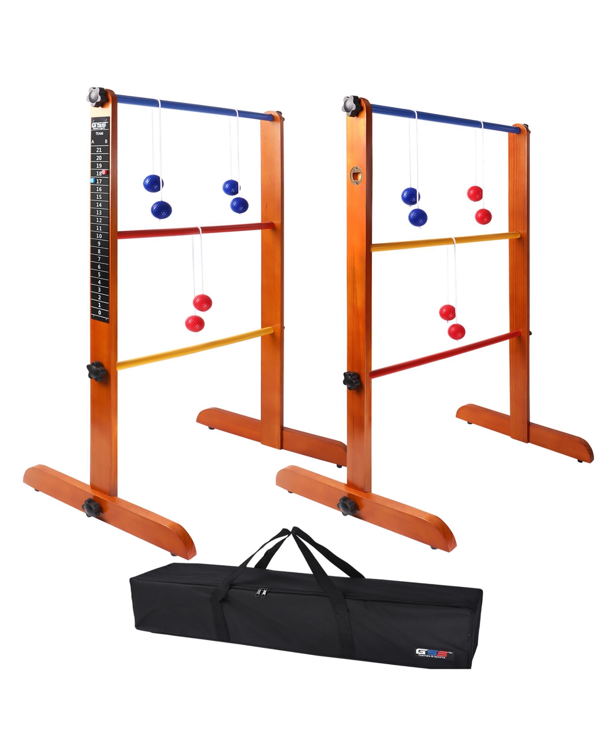Premium Solid Wood Ladder Ball Toss Game Set with Ladder Ball Bolas & Carrying Case