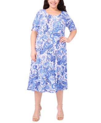 MSK - Plus Size Printed Jersey Elbow-Sleeve Midi Dress