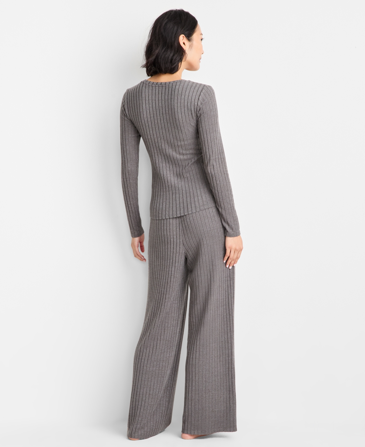 State Of Day Women's Soft Rib-knit Pajama Set, Xs-3x, Macy's Exclusive In Gray