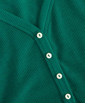 Women's Long-Sleeve Ribbed Henley Sleep Top XS-3X, Created for Macy's