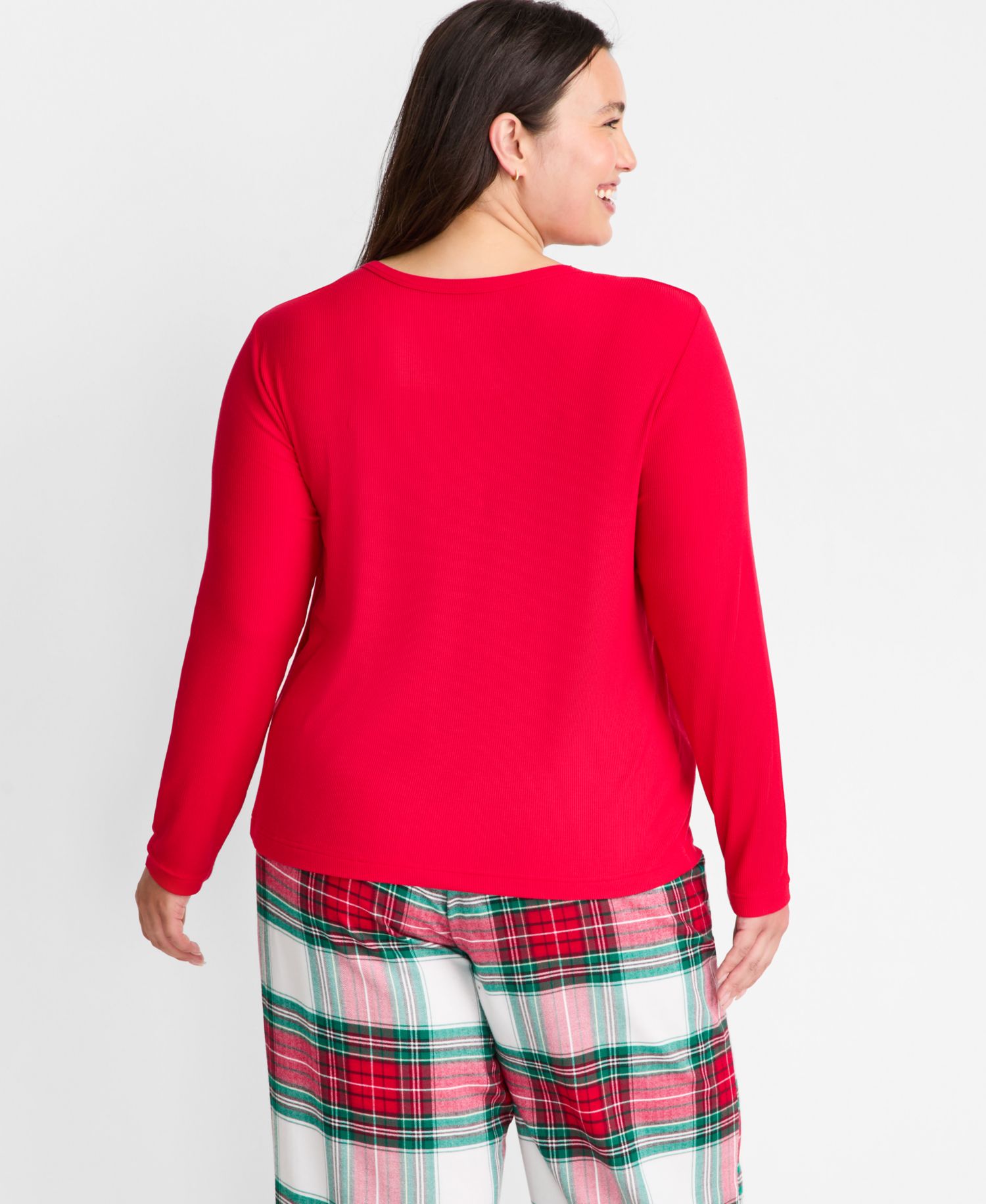 Women's Long-Sleeve Ribbed Henley Sleep Top XS-3X