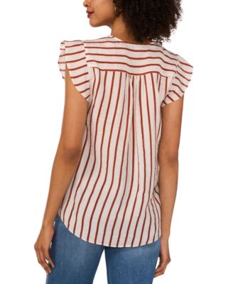 Women's Striped V-Neck Cap-Sleeve Shirt