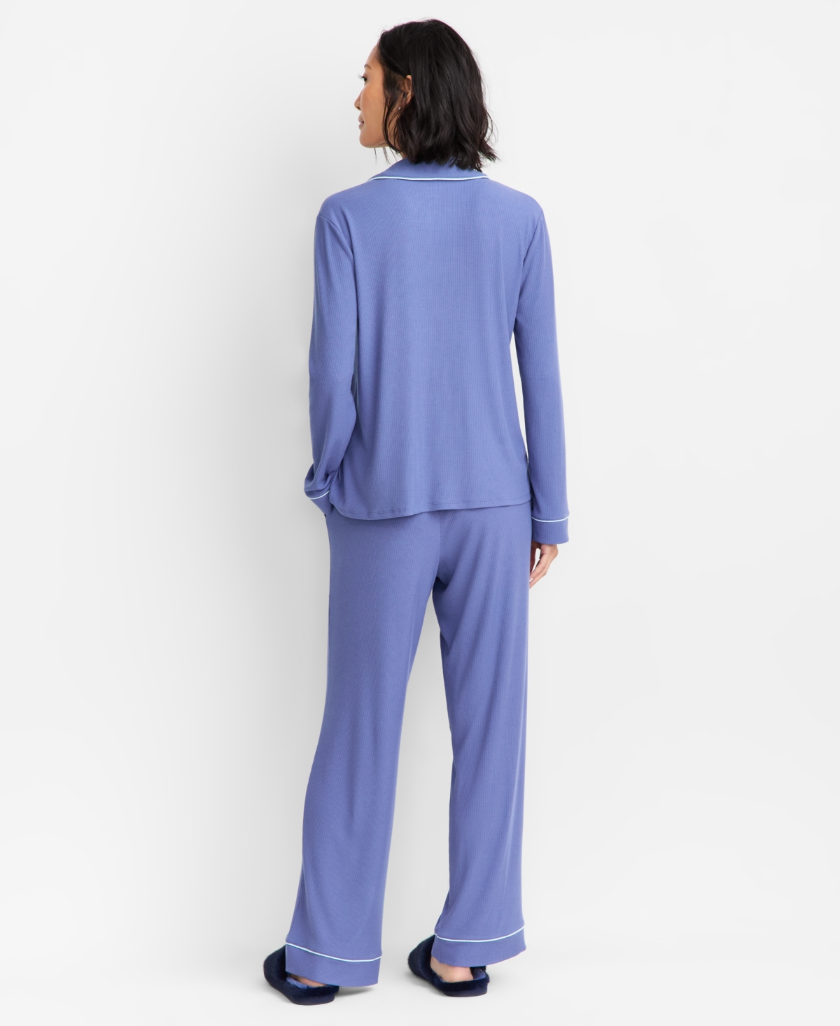 State Of Day Women's 2-pc. Packaged Ribbed Notched-collar Pajamas Set Xs-3x, Created For Macy's In Blue