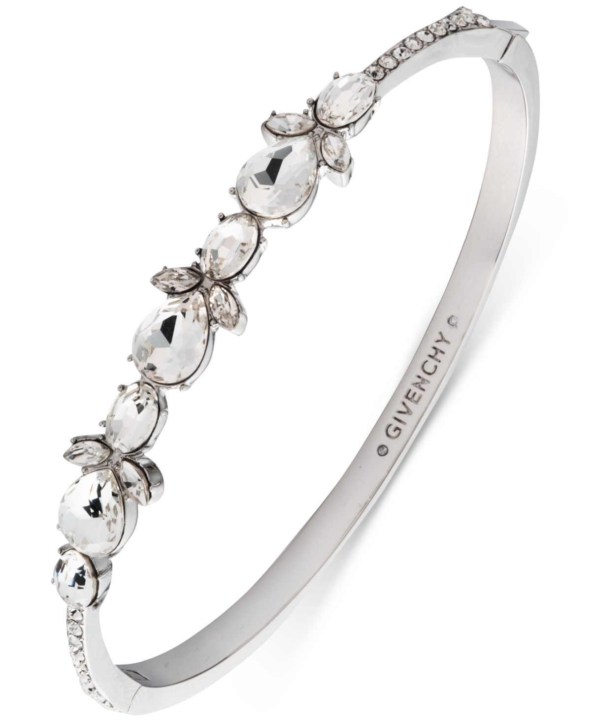 Silver Tone Crystal Stone Bangle Bracelet - Crystal White