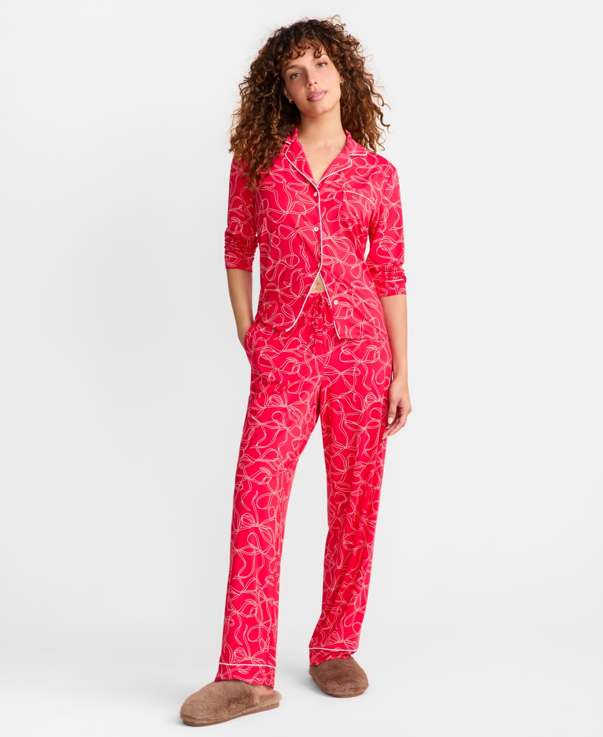 State Of Day Women's Packaged Notched-collar Pajama Set Xs-3x, Created For Macy's In Pink