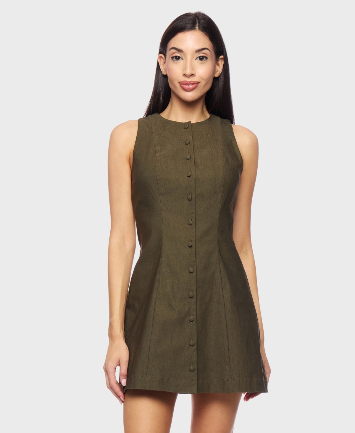 Juniors' Sleeveless Button Down Dress - Green