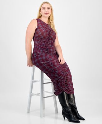 Trendy Plus Plaid Asymmetric-Ruching Top, Macy's Exclusive