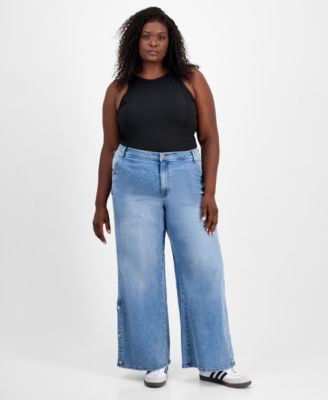 Trendy Plus Size Snap Track Jeans, Macy's Exclusive