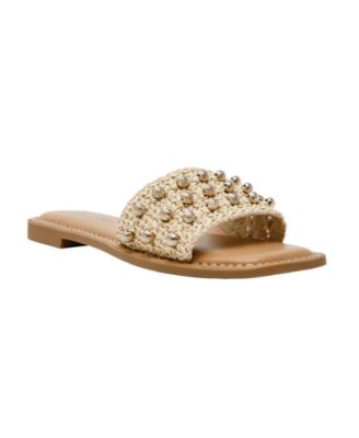 Wild Pair - Women's Grettaa Embellished Flat Slide Sandals
