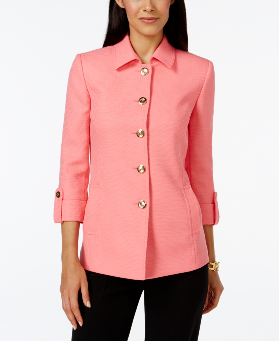 Tahari ASL Textured Three Quarter Sleeve Car Coat   Jackets & Blazers