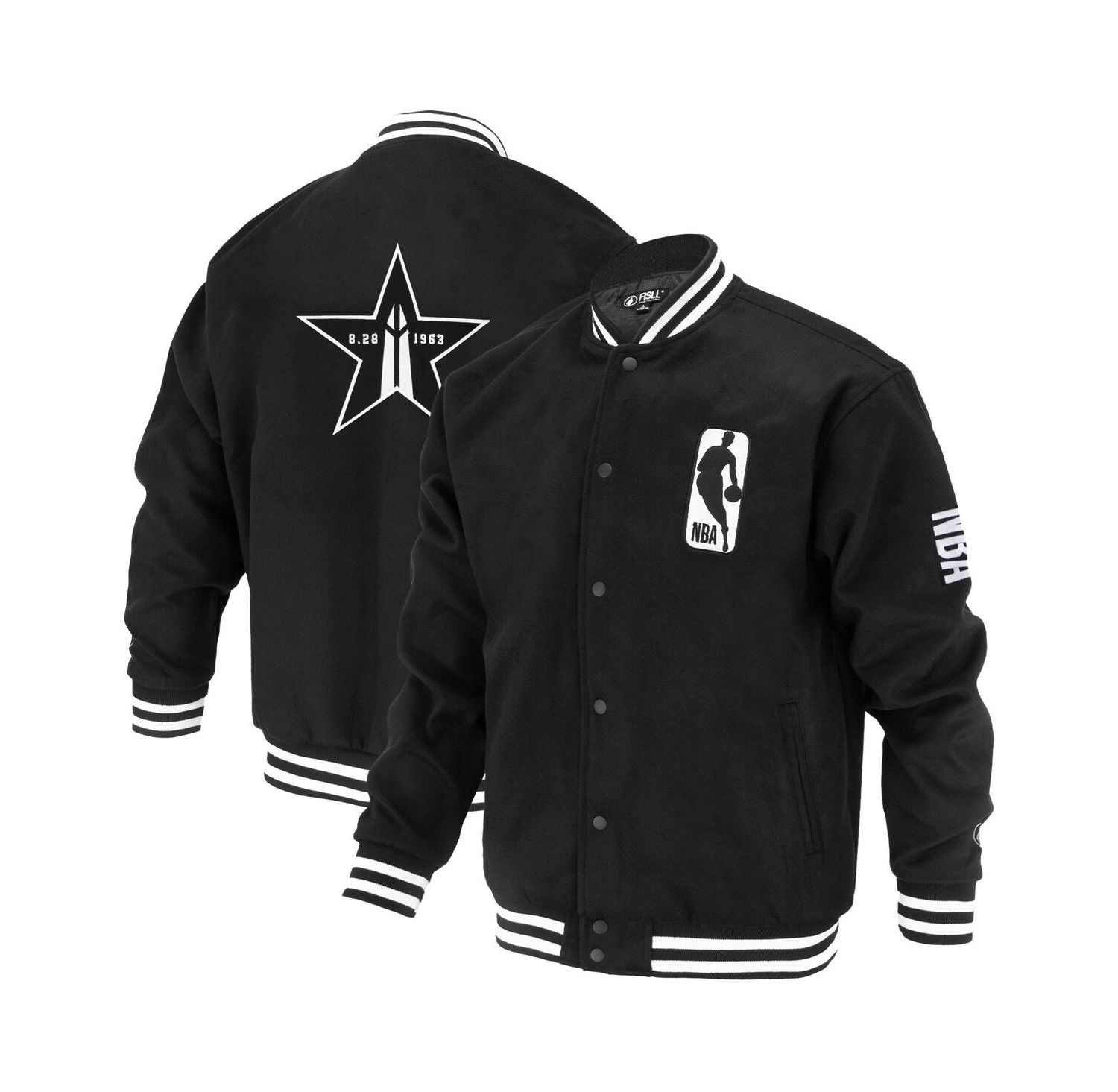 Men's and Women's Black NBA Logoman Shadow Collection Full-Snap Varsity Jacket