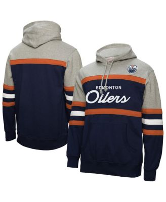 Mitchell & Ness - Men's Navy/Gray Edmonton Oilers Head Coach Pullover Hoodie Sweatshirt