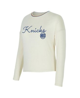 Women's 2-Piece Cream New York Knicks Kaki Hacci Knit Long Sleeve T-Shirt and Shorts Set