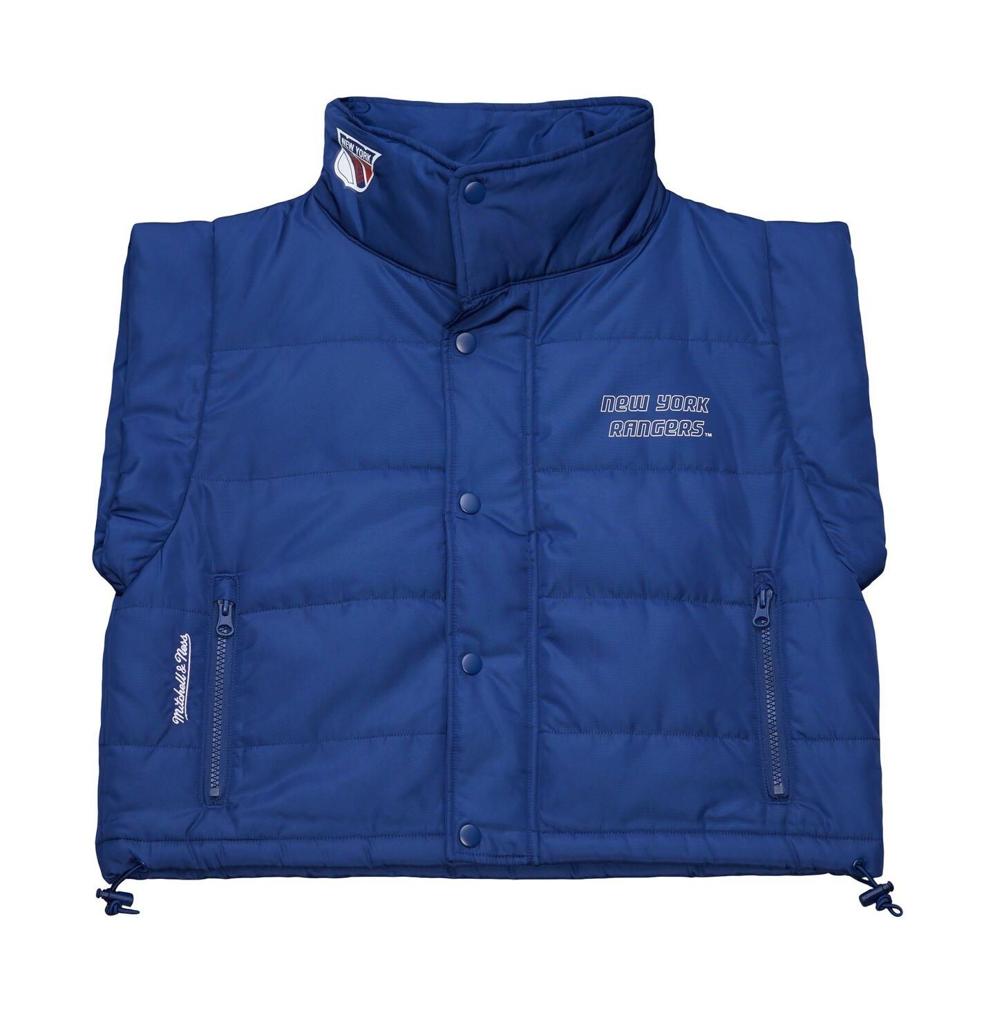 Женский жилет Mitchell & Ness Blue New York Rangers Cropped Full-Zip Puffer Vest — фото 2