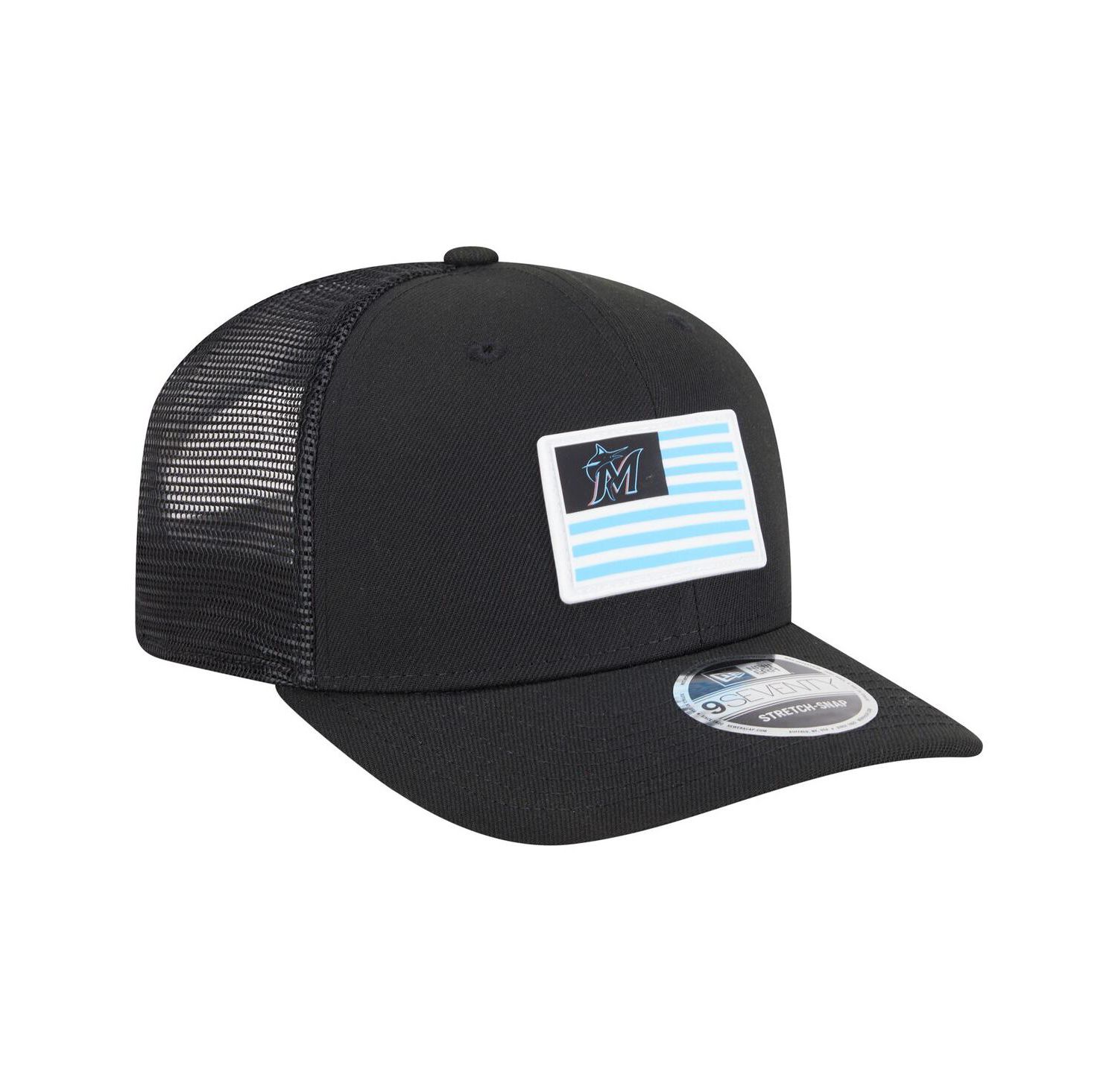 Men's Black Miami Marlins Flag 9SEVENTY COOLERA Stretch-Snap Hat