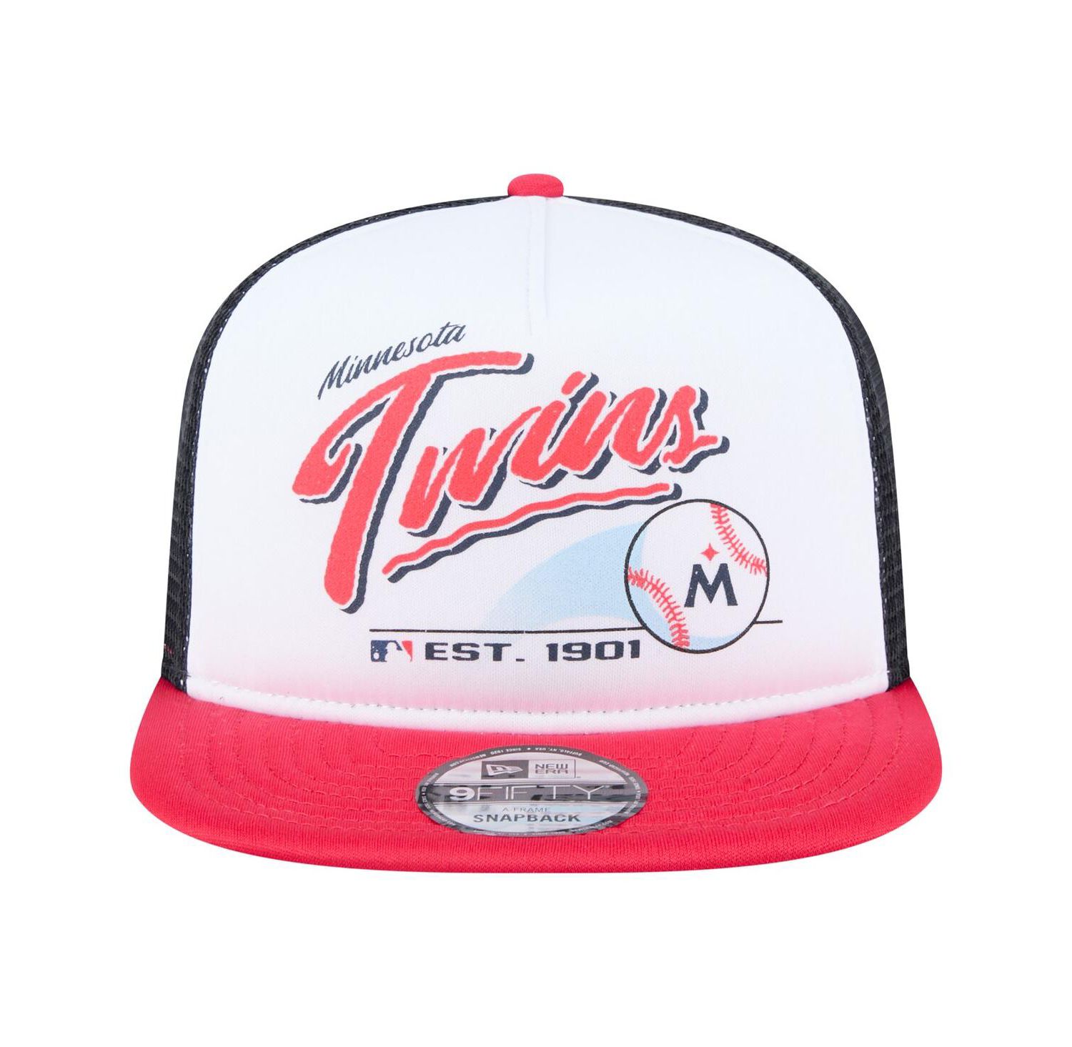 Men's White/Red Minnesota Twins Retro Script Trucker 9FIFTY Snapback Hat