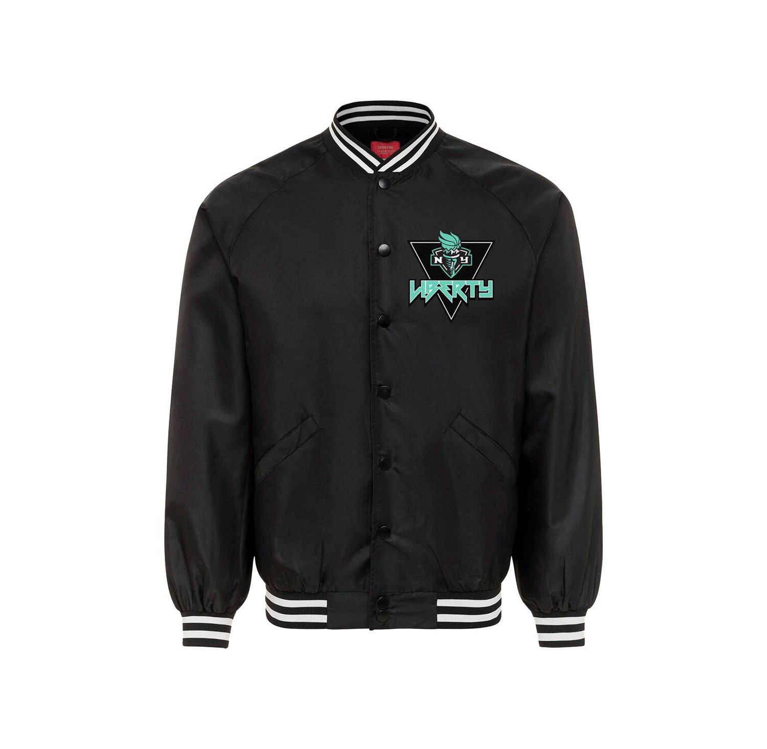 Men's and Women's Black New York Liberty Rock Roll Collection Ringo Satin Raglan Full-Snap Bomber Jacket