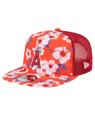 New Era - Men's Red Los Angeles Angels Adventure Pattern Golfer Trucker Snapback Hat
