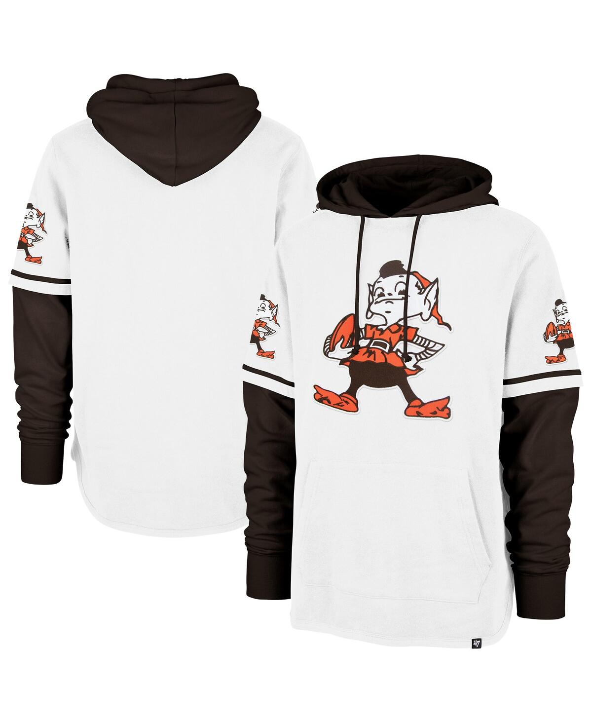 Men's White Cleveland Browns Throwback Shortstop Pullover Hoodie - White