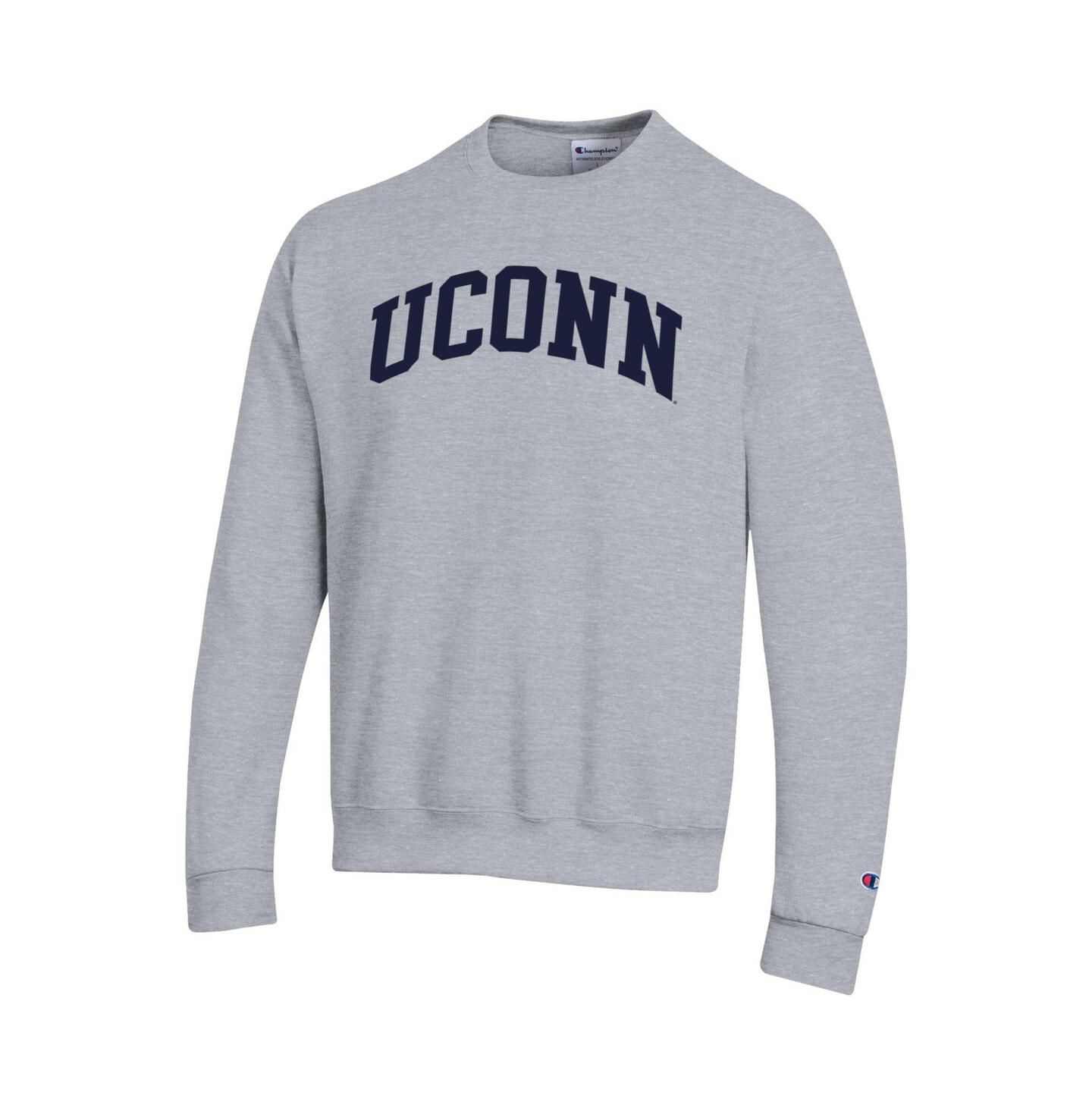 Мужская толстовка Champion Navy UConn Huskies Basic Arch Fleece Pullover, цвет: Меланжевый серый — фото 3