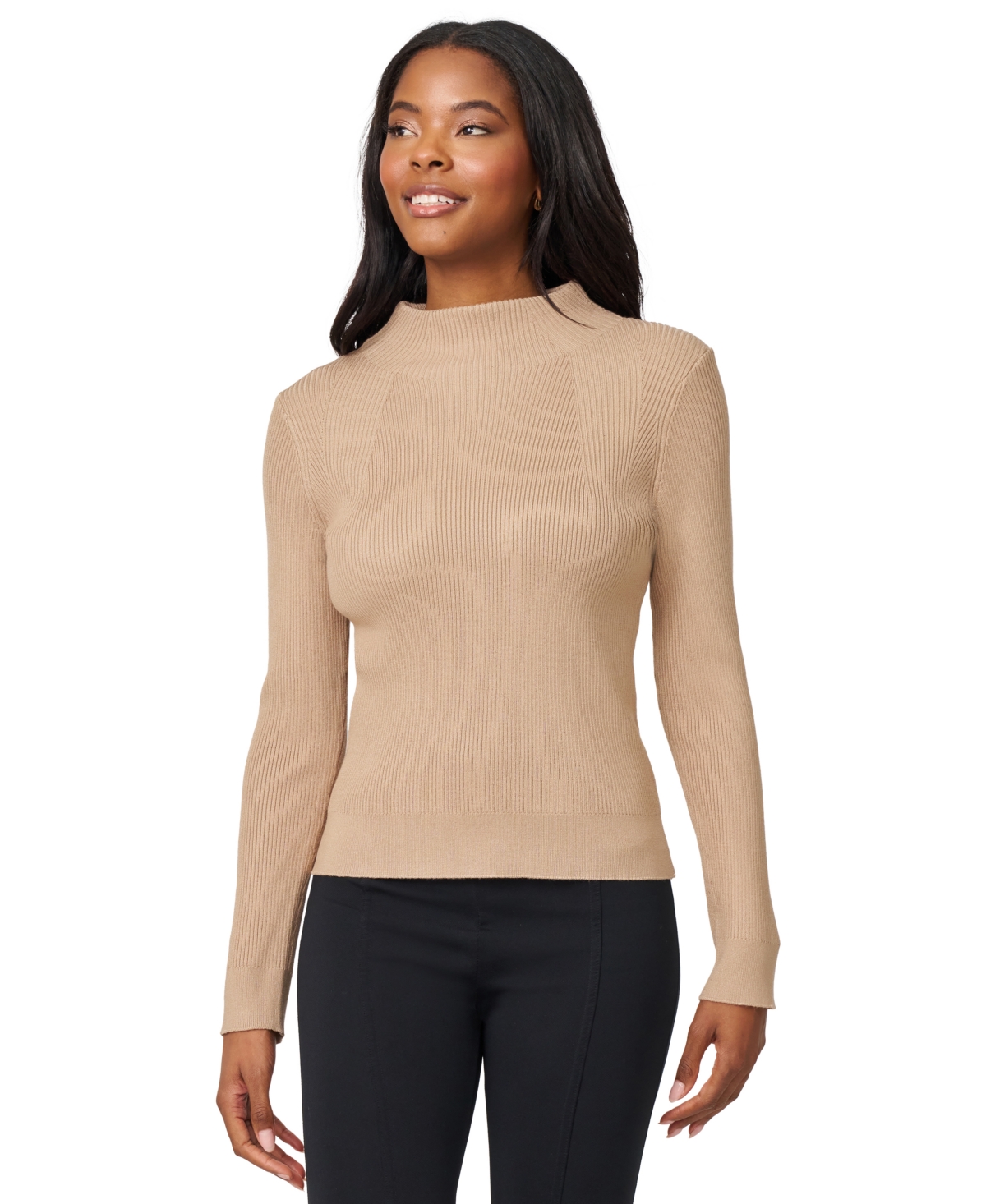 Melissa Paige Women's Mock-neck Rib-knit Sweater In Brown