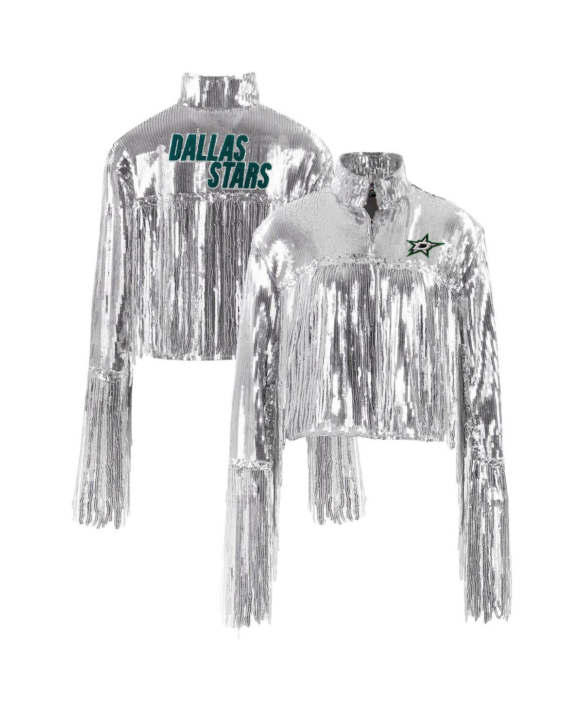 Women's Silver Dallas Stars Cropped Sequin Fringe Blazer - Silver