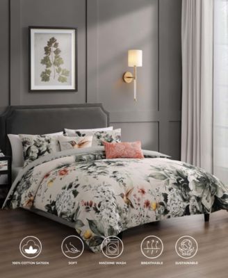 Vintage Bloom Bedding 100% Cotton Sateen 5 Piece King Size Reversible Comforter Set