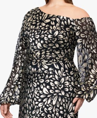 Plus Size Metallic Printed Long A-Line Dress