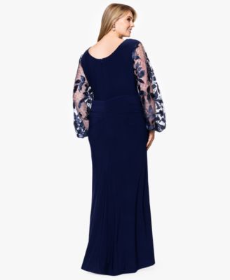 Plus Size Embroidered Scuba Crepe Long Dress