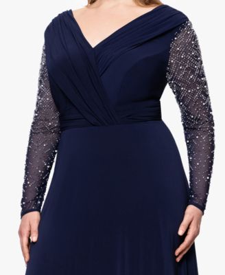 Plus Size V-Neck Beaded Long A-Line Dress