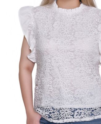 Petite Flutter Sleeve Lace Top