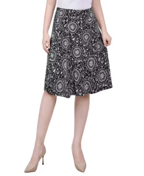 Petite Wide Waisted Knee Length Skirt - Black Dora