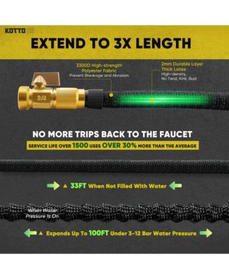 75' Expandable Water Garden Hose: 10 Spray Nozzles, Solid Brass Connector, Leak-Proof Design