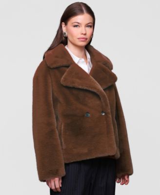 Women's Notched-Collar Faux-Fur Coat
