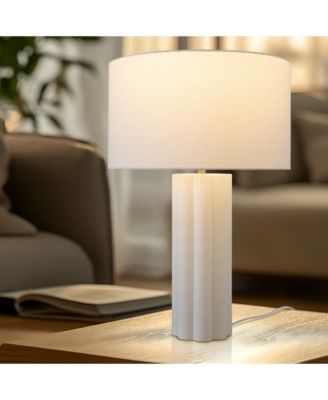 Becca LED Geometric Pillar Table Lamp with Cream Fabric Shade, Bulb Included (24")
