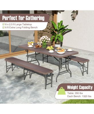 3 Piece Folding Picnic Table Set w/ 6 ft Table & 2 Benches for Yard Camping