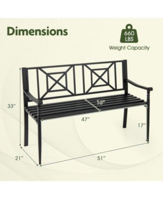 51'' Metal Bench Slatted Garden Bench for 2-3 People Patio Park-Style Loveseat