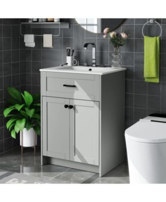 Bathroom Vanity Unit with Basin and Double Doors for Compact Storage