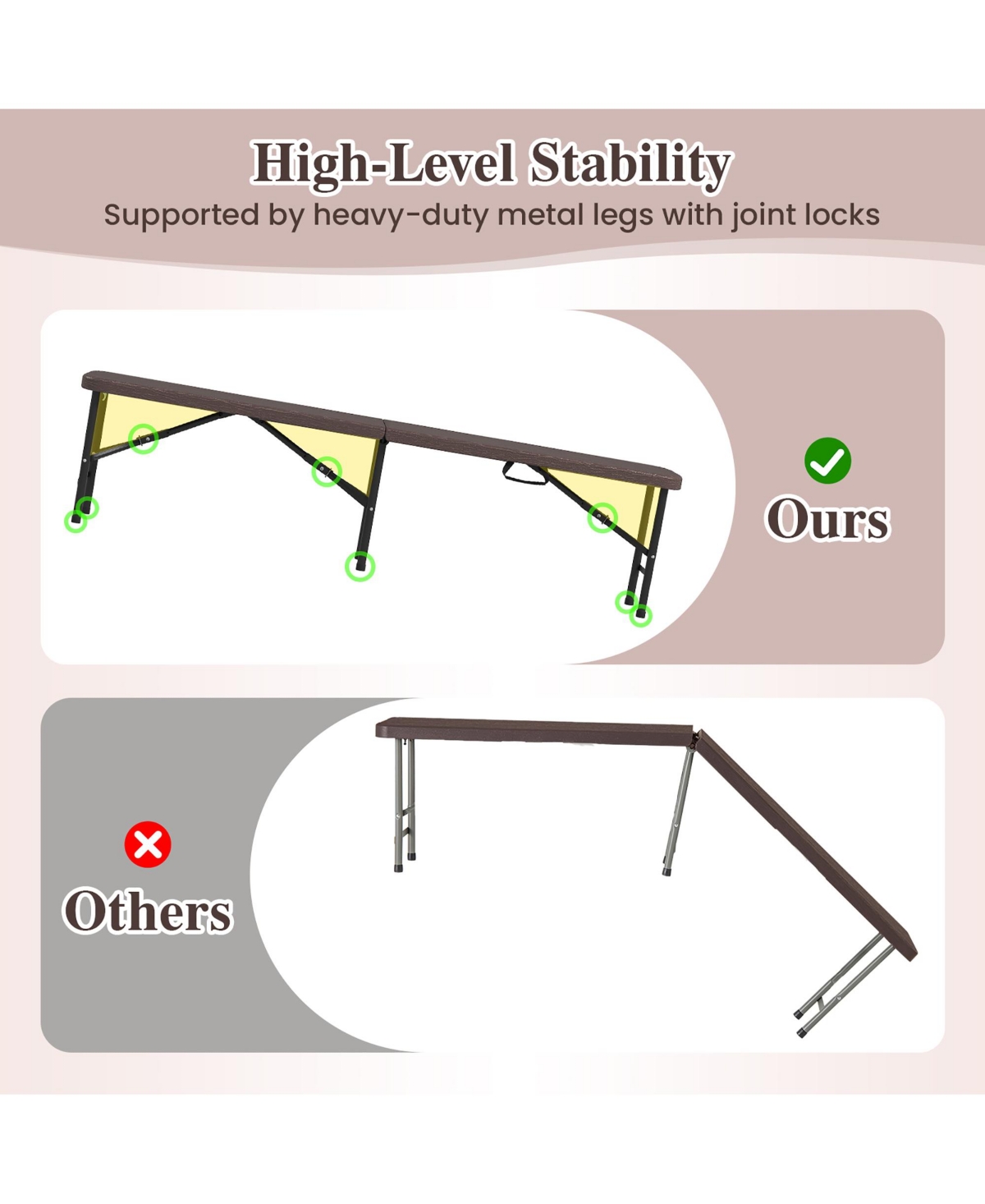 Gymax 6 ft Plastic Folding Bench Portable Fold-in-Half Seat w/ 1320 Lbs Capacity