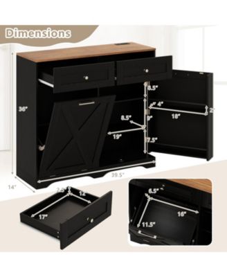 Tilt Out Trash Can Cabinet with Outlets and Adjustable Shelf