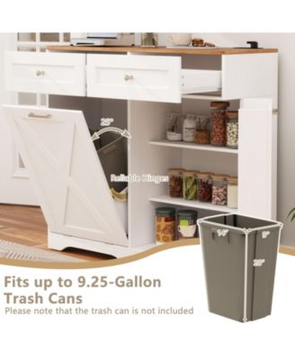 Tilt Out Trash Can Cabinet with Outlets and Adjustable Shelf
