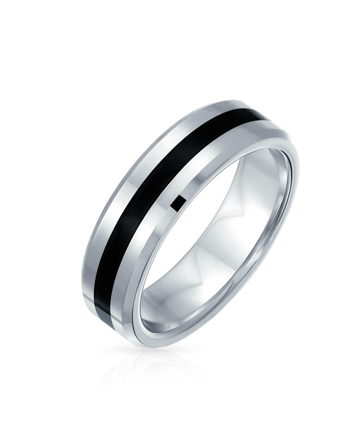 Black Silver Two Tone Stripe Couples Titanium Band Rings Comfort Fit - Silver black