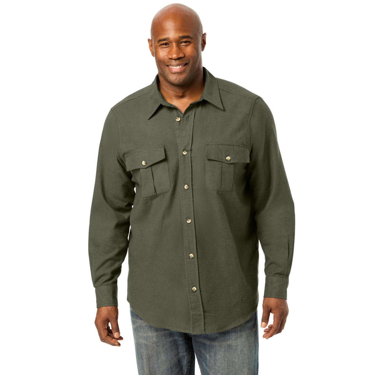 Big & Tall Signature Solid Flannel Shirt - Olive